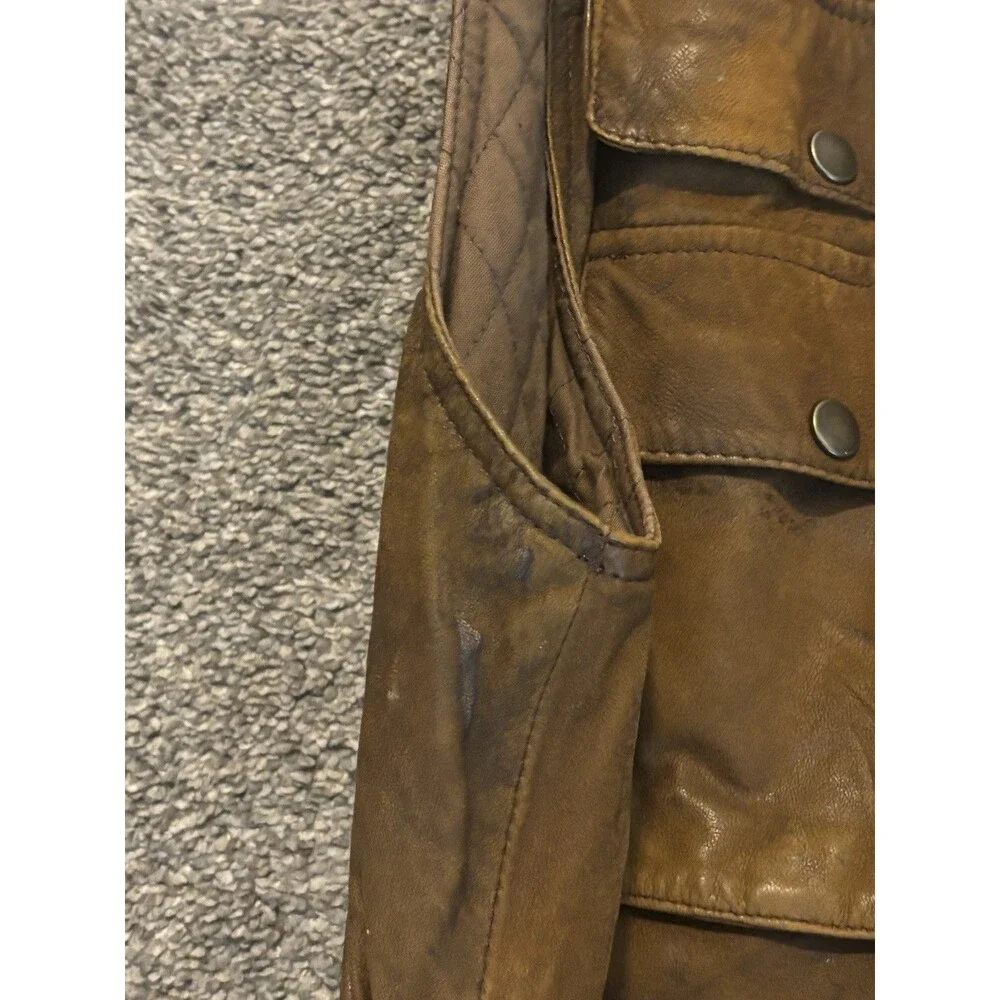 Vintage Banana Republic Leather Safari Vest Mens Large Quilted Liner Cotton